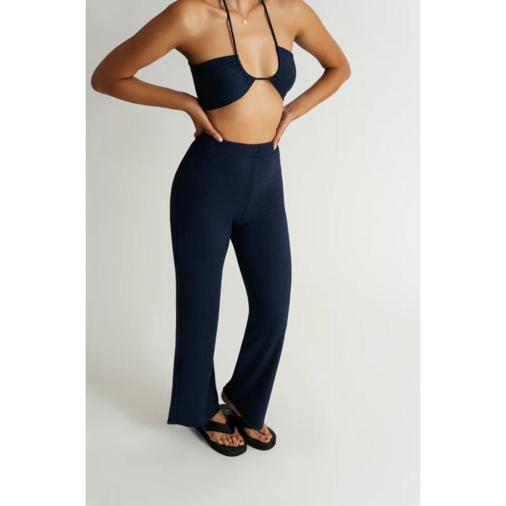 Tobi Women Ribbed Halter Crop Top Pants Set Sm Navy Festival Boho - Picture 2 of 3